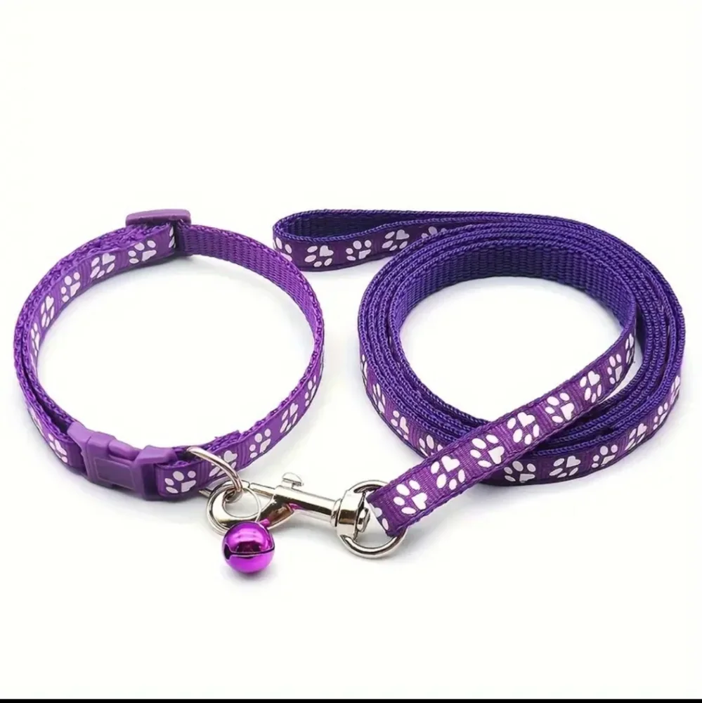 2pc Pet Dog Collar And Leash Sets, Cute Patterns, Adjustable With Bell